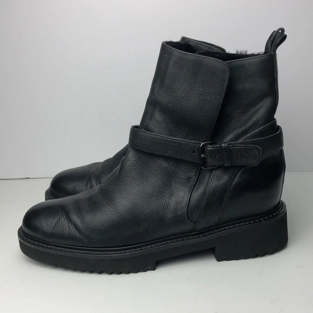 Vince Claudia Black Leather Moto Ankle Boots